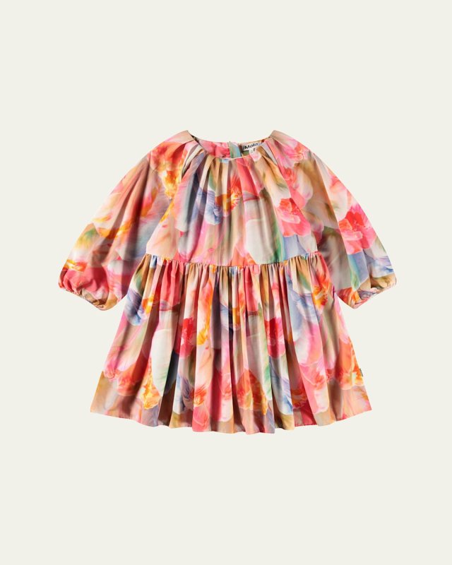 Girl's Ciera Long-Sleeve Floral Cotton Dress, Size 7-12